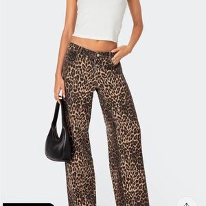 Edikted Leopard Print Straight Leg Pants